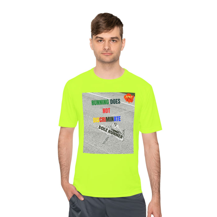 Running Does Not Discriminate | Sole Runner® Legacy Performance Tee: Unisex Moisture Wicking Tee