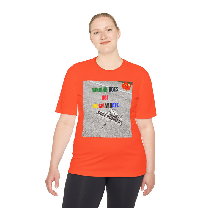 Running Does Not Discriminate | Sole Runner® Legacy Performance Tee: Unisex Moisture Wicking Tee