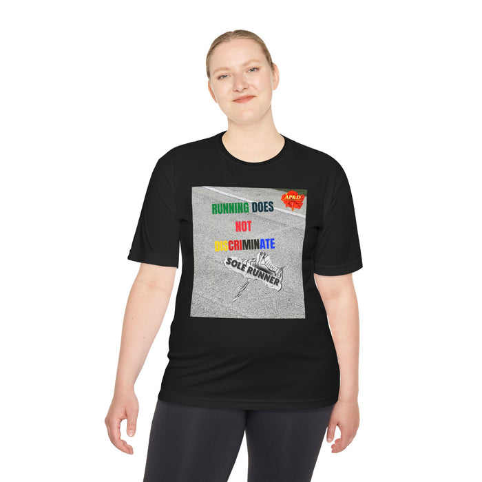 Running Does Not Discriminate | Sole Runner® Legacy Performance Tee: Unisex Moisture Wicking Tee