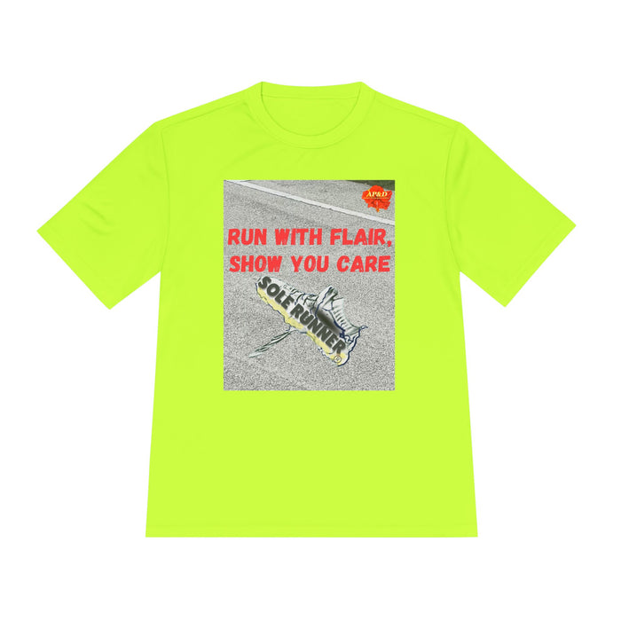 Run With Flair Show You Care-Whimsical Moisture Wicking Unisex T-Shirt For Runners