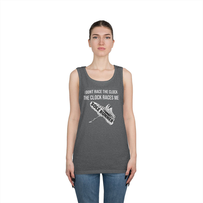 I Don't Race The Clock. The Clock Races Me: Unisex Heavy Cotton Tank Top
