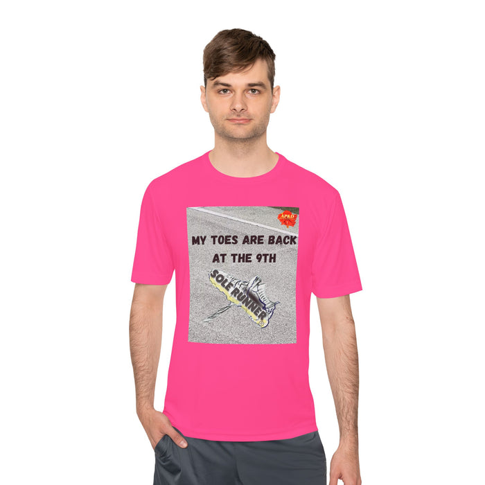 My Toes Are Back at the 9th-Whimsical Moisture Wicking Unisex T-Shirt For Runners
