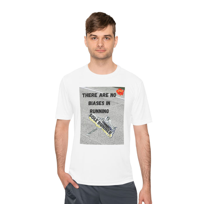 There Are No Biases In Running. Whimsical Moisture Wicking Unisex T-Shirt For Runners