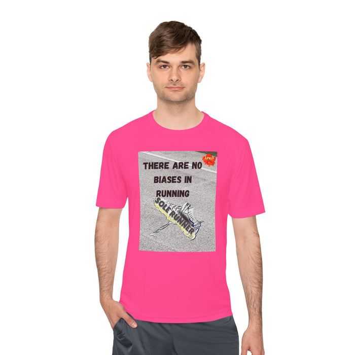 There Are No Biases In Running. Whimsical Moisture Wicking Unisex T-Shirt For Runners