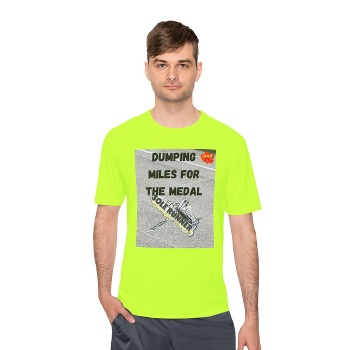 Dumping Miles For The Medal-Whimsical Moisture Wicking Unisex T-Shirt For Runners