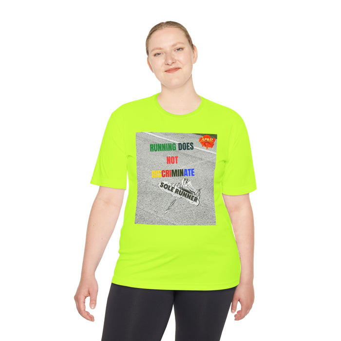 Running Does Not Discriminate | Sole Runner® Legacy Performance Tee: Unisex Moisture Wicking Tee