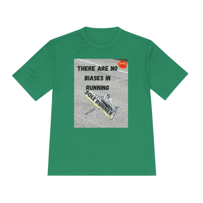 There Are No Biases In Running. Whimsical Moisture Wicking Unisex T-Shirt For Runners