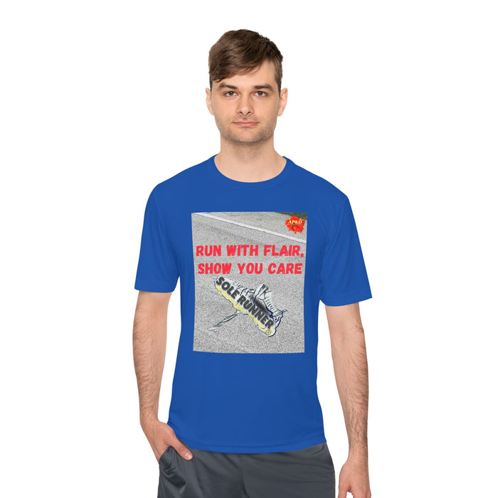 Run With Flair Show You Care-Whimsical Moisture Wicking Unisex T-Shirt For Runners