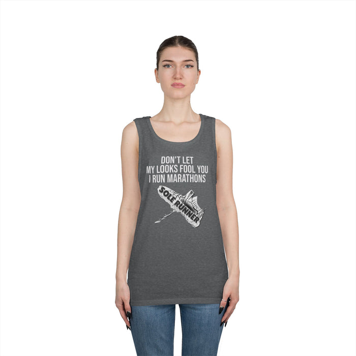 Don't Let My Looks Fool You. I Run Marathons: Unisex Heavy Cotton Tank Top