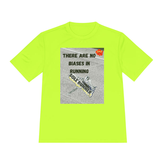 There Are No Biases In Running. Whimsical Moisture Wicking Unisex T-Shirt For Runners