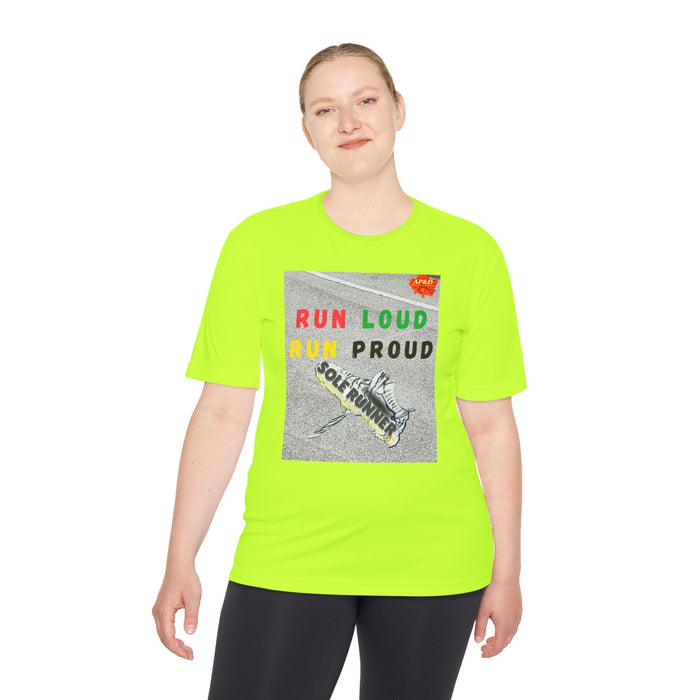 Run Loud, Run Proud-Whimsical Moisture Wicking Unisex T-Shirt For Runners