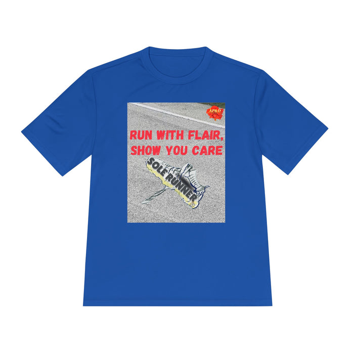 Run With Flair Show You Care-Whimsical Moisture Wicking Unisex T-Shirt For Runners