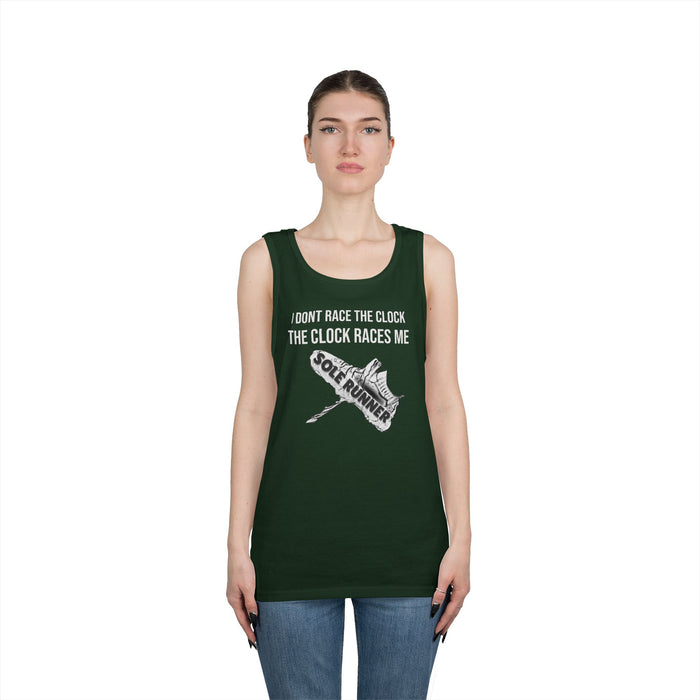 I Don't Race The Clock. The Clock Races Me: Unisex Heavy Cotton Tank Top