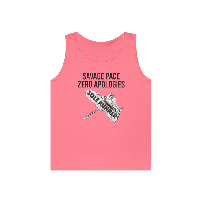 Savage Pace Zero Apologies: Unisex Heavy Cotton Tank Top