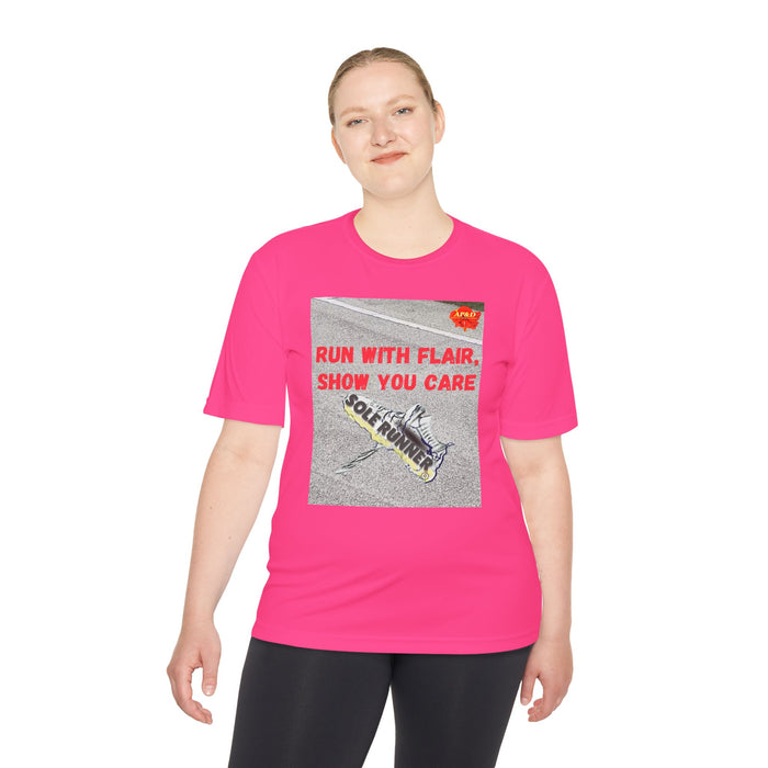 Run With Flair Show You Care-Whimsical Moisture Wicking Unisex T-Shirt For Runners