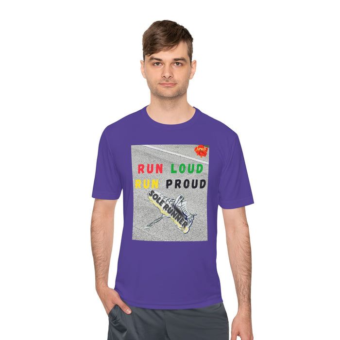 Run Loud, Run Proud-Whimsical Moisture Wicking Unisex T-Shirt For Runners