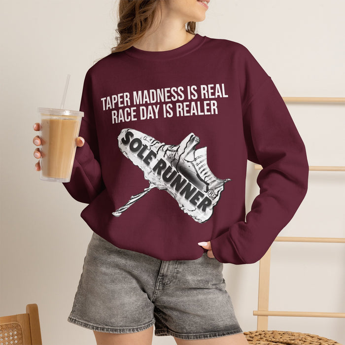 Taper Madness Is Real, Race Day Is Realer: Unisex Heavy Blend™ Crewneck Sweatshirt