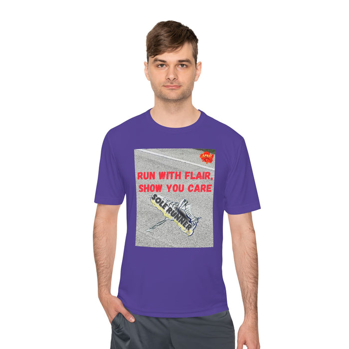 Run With Flair Show You Care-Whimsical Moisture Wicking Unisex T-Shirt For Runners