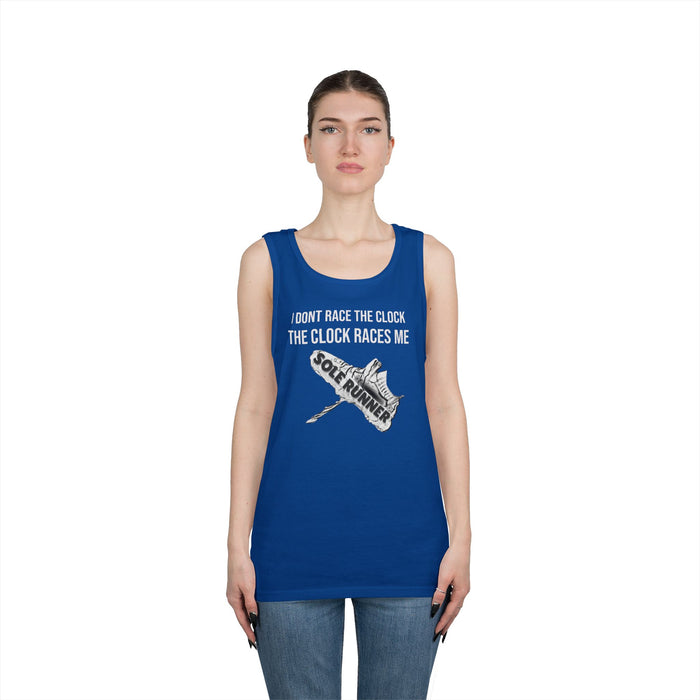 I Don't Race The Clock. The Clock Races Me: Unisex Heavy Cotton Tank Top