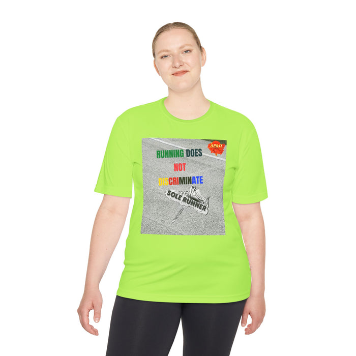 Running Does Not Discriminate | Sole Runner® Legacy Performance Tee: Unisex Moisture Wicking Tee
