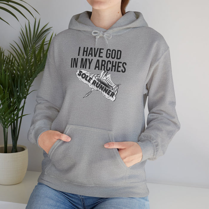 I Have God In My Arches: Unisex Heavy Blend™ Hooded Sweatshirt