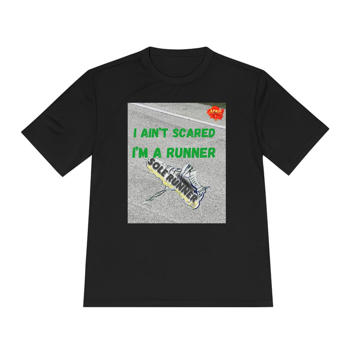 I Ain't Scared, I'm A Runner, Whimsical Moisture Wicking Unisex T-Shirt for Runners