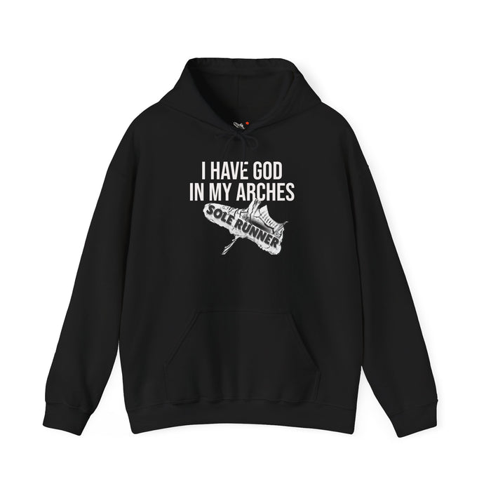 I Have God In My Arches: Unisex Heavy Blend™ Hooded Sweatshirt