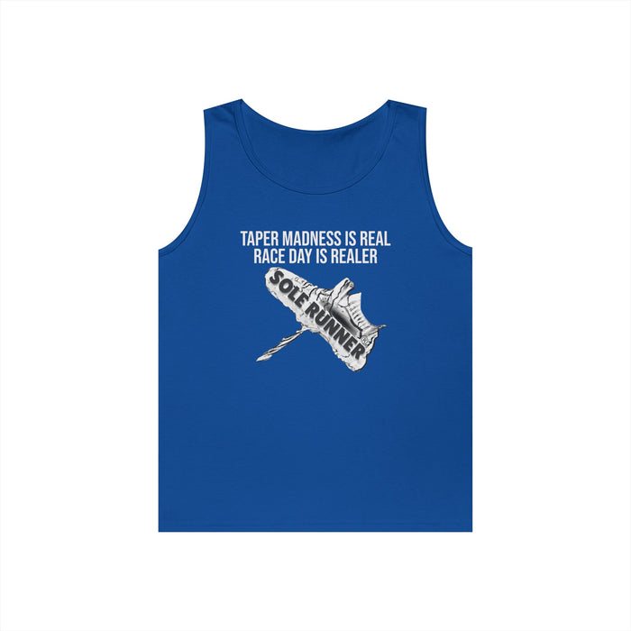 Taper Madness Is Real, Race Day Is Realer: Unisex Heavy Cotton Tank Top