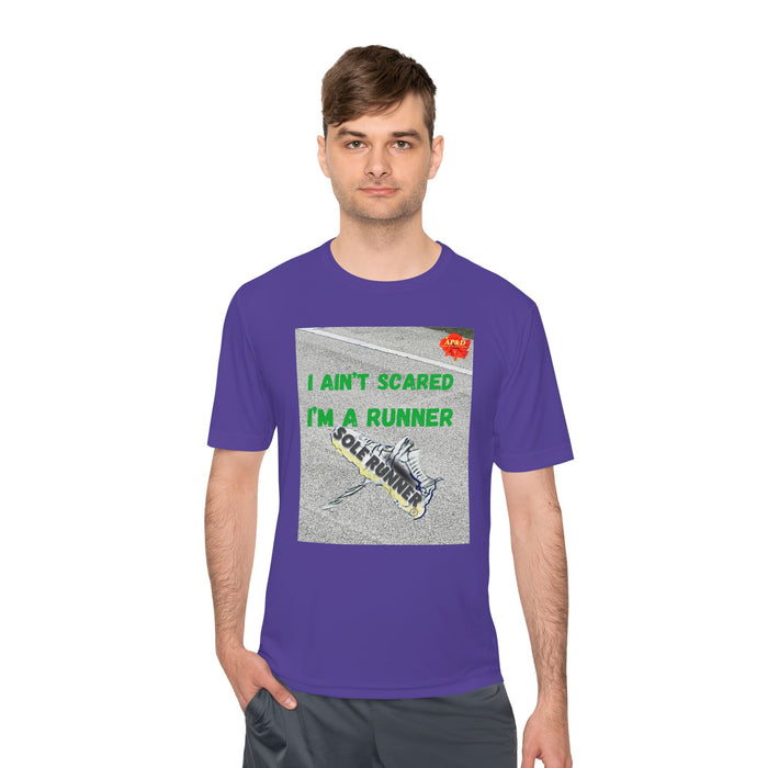 I Ain't Scared, I'm A Runner, Whimsical Moisture Wicking Unisex T-Shirt for Runners