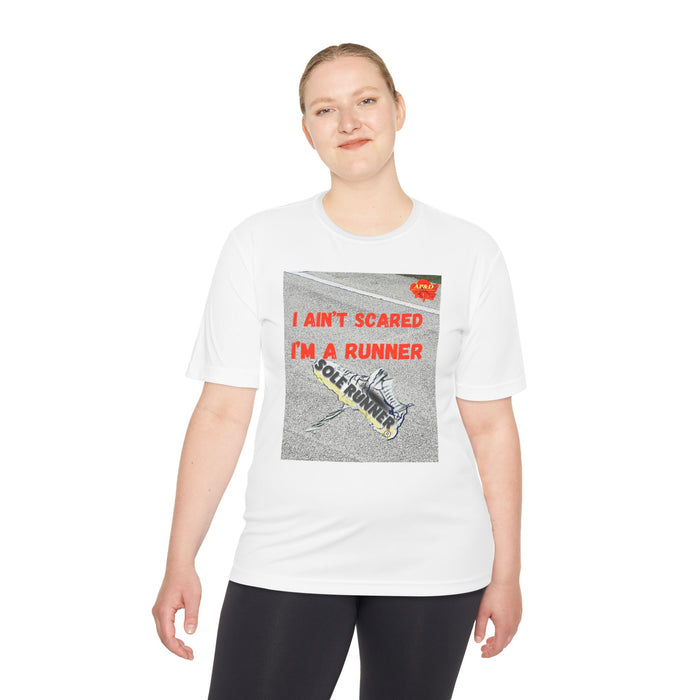 I Ain't Scared, I'm A Runner: Whimsical Moisture Wicking Unisex T-Shirt For Runners