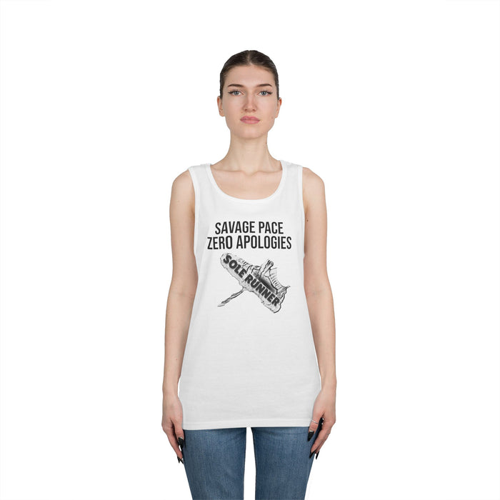 Savage Pace Zero Apologies: Unisex Heavy Cotton Tank Top