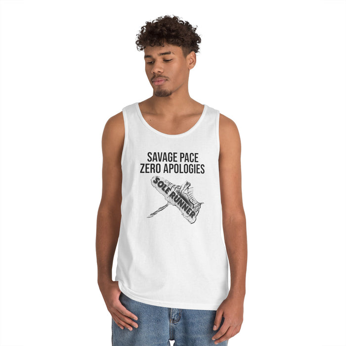 Savage Pace Zero Apologies: Unisex Heavy Cotton Tank Top
