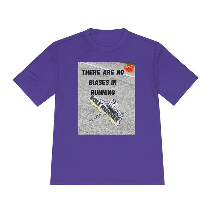There Are No Biases In Running. Whimsical Moisture Wicking Unisex T-Shirt For Runners