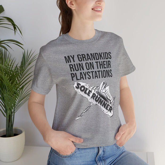 My Grandkids Run On Their PlayStations: Unisex Jersey Short Sleeve Tee