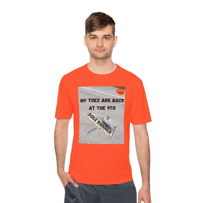 My Toes Are Back at the 9th-Whimsical Moisture Wicking Unisex T-Shirt For Runners