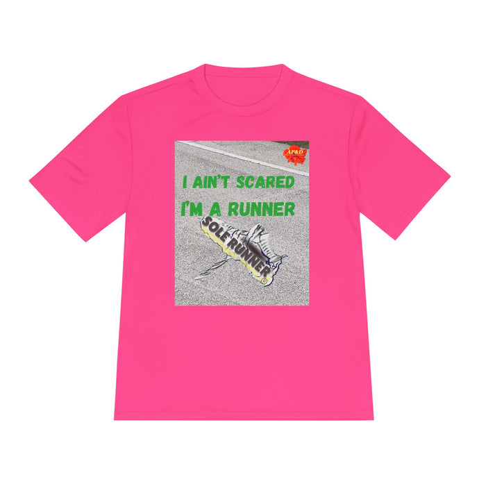 I Ain't Scared, I'm A Runner, Whimsical Moisture Wicking Unisex T-Shirt for Runners