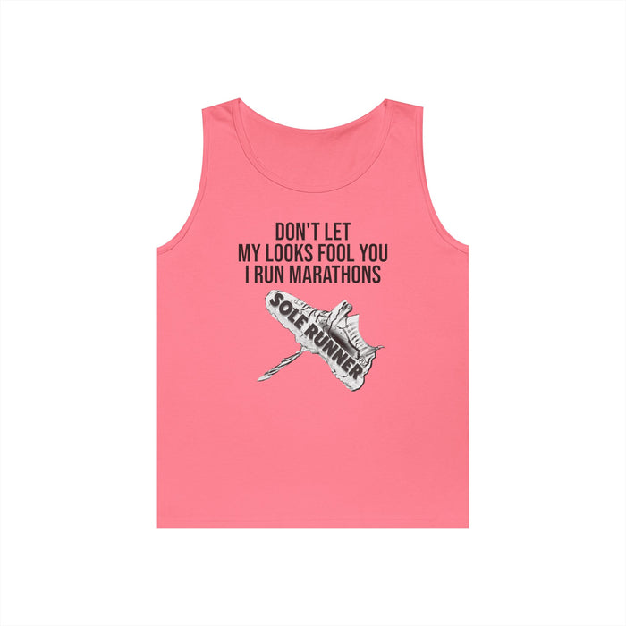 Don't Let My Looks Fool You. I Run Marathons: Unisex Heavy Cotton Tank Top