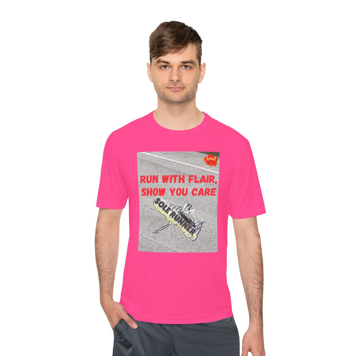 Run With Flair Show You Care-Whimsical Moisture Wicking Unisex T-Shirt For Runners