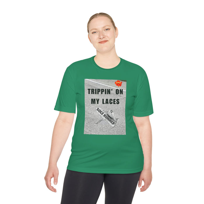 Trippin' On My Laces- Whimsical Moisture Wicking Unisex T-Shirt For Runners