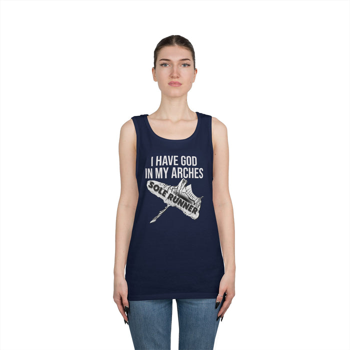 I Have God In My Arches: Unisex Heavy Cotton Tank Top