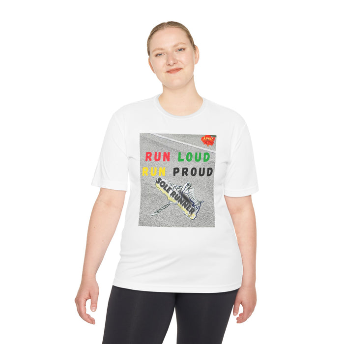 Run Loud, Run Proud-Whimsical Moisture Wicking Unisex T-Shirt For Runners