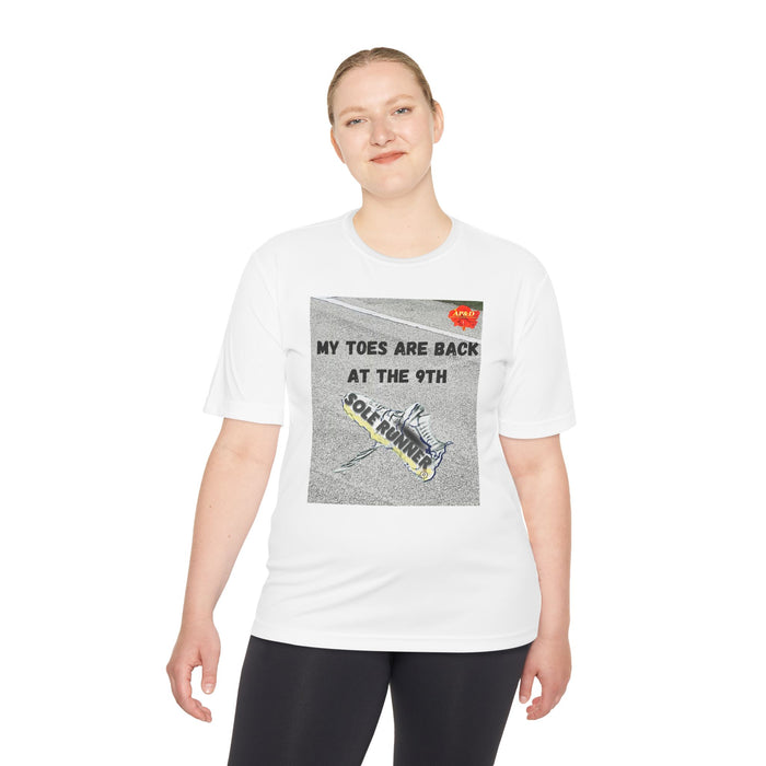 My Toes Are Back at the 9th-Whimsical Moisture Wicking Unisex T-Shirt For Runners