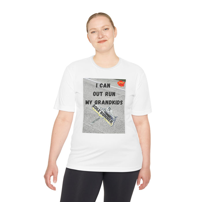 I Can Out Run My Grandkids-Whimsical Moisture Wicking Unisex T-Shirt For Runners