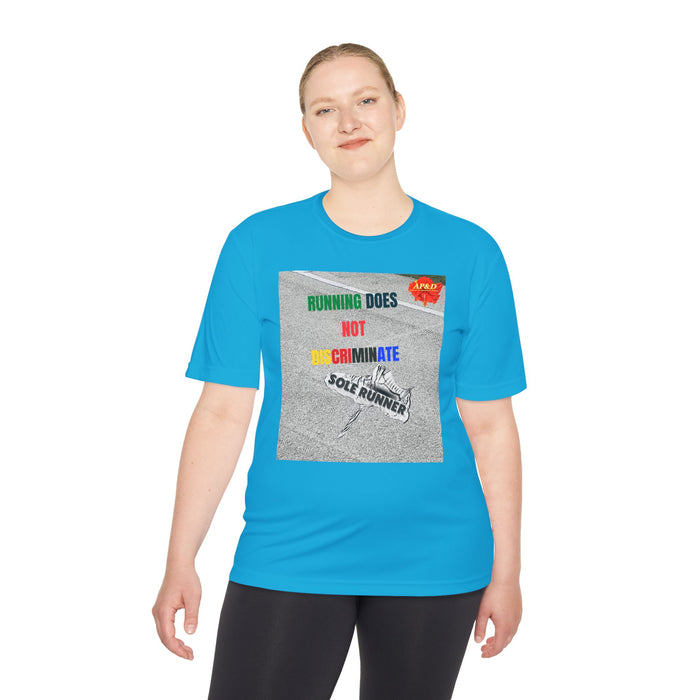 Running Does Not Discriminate | Sole Runner® Legacy Performance Tee: Unisex Moisture Wicking Tee