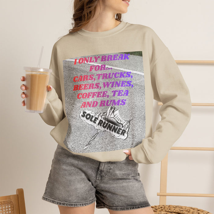 I Only Break For Cars, Trucks, Beers, Wines. Coffee, Tea, and Rums: Unisex Heavy Blend™ Crewneck Sweatshirt