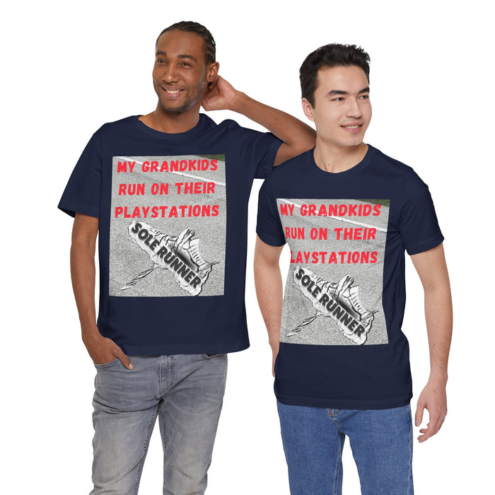 My Grandkids Run On Their Playstations: Unisex Jersey Short Sleeve Tee