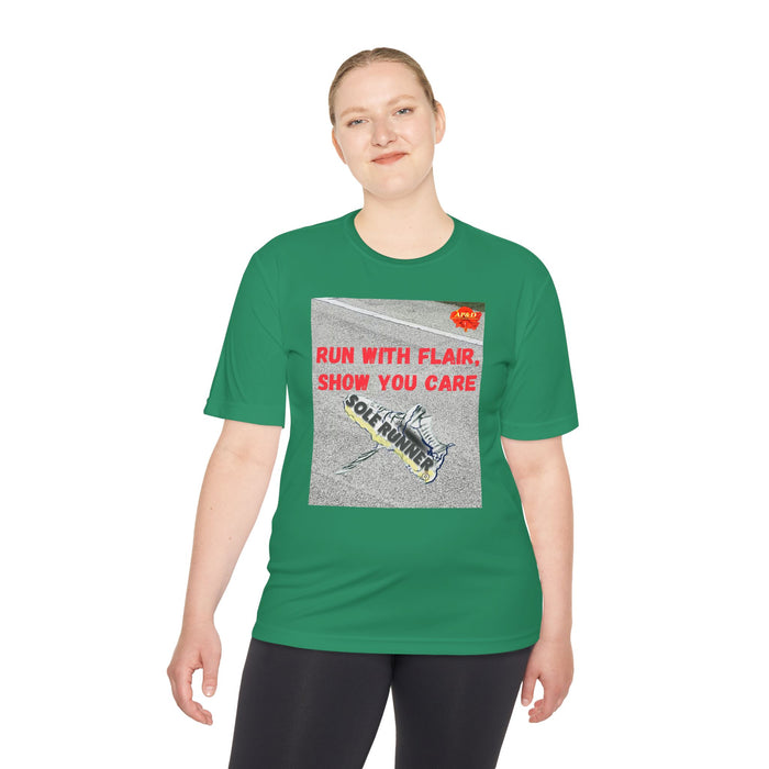 Run With Flair Show You Care-Whimsical Moisture Wicking Unisex T-Shirt For Runners