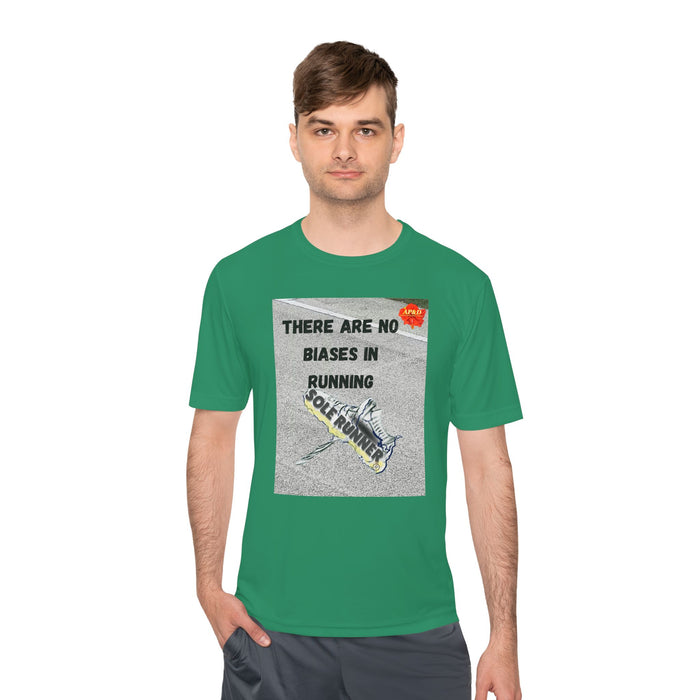 There Are No Biases In Running. Whimsical Moisture Wicking Unisex T-Shirt For Runners