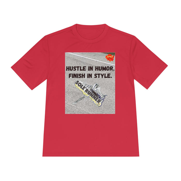 Hustle In Humor. Finish In Style-Whimsical Moisture Wicking Unisex T-Shirt For Unnners