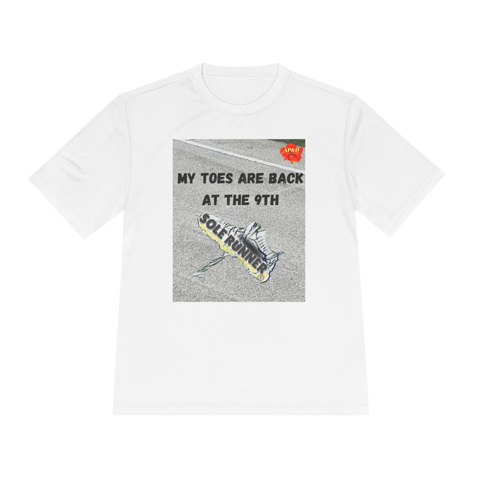 My Toes Are Back at the 9th-Whimsical Moisture Wicking Unisex T-Shirt For Runners